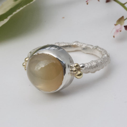 Champagne Moonstone Twig Ring, Rustic Ring