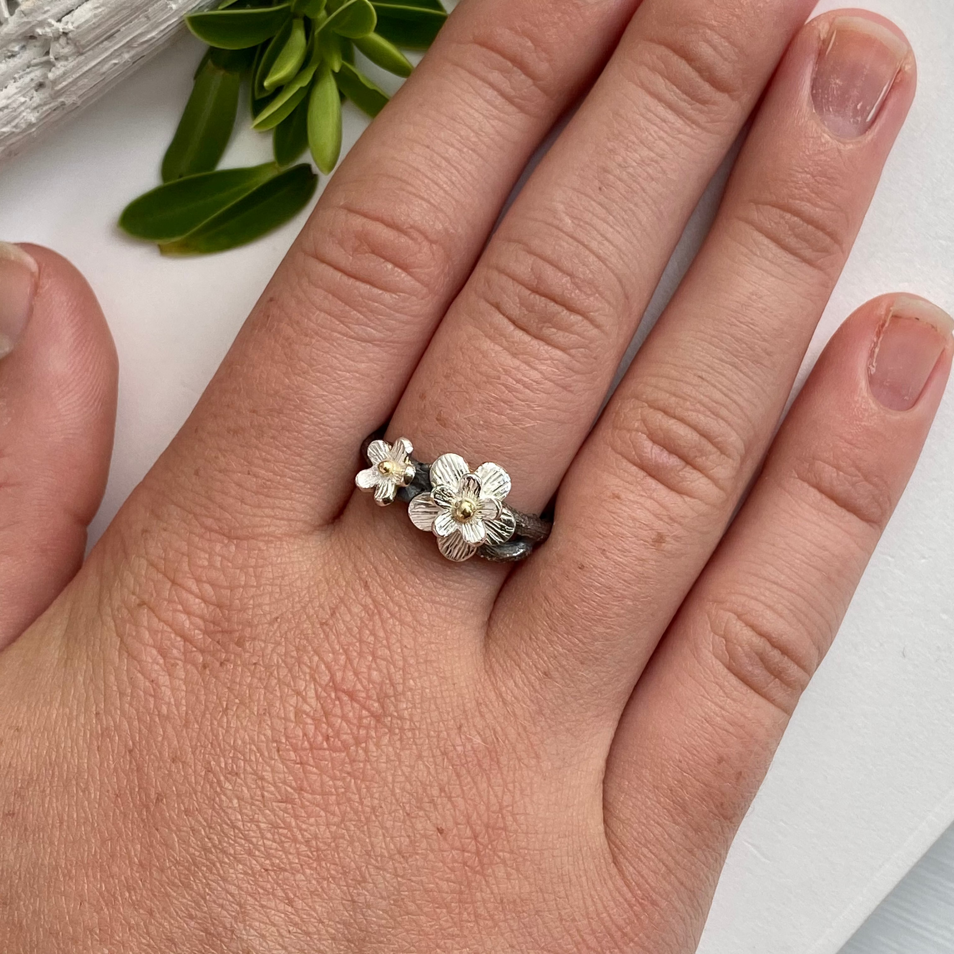 Cherry Blossom Ring. Mixed Metal Silver and Gold. Nature Jewellery Cherry Blossom Ring. Mixed Metal Silver and Gold. Nature Jewellery