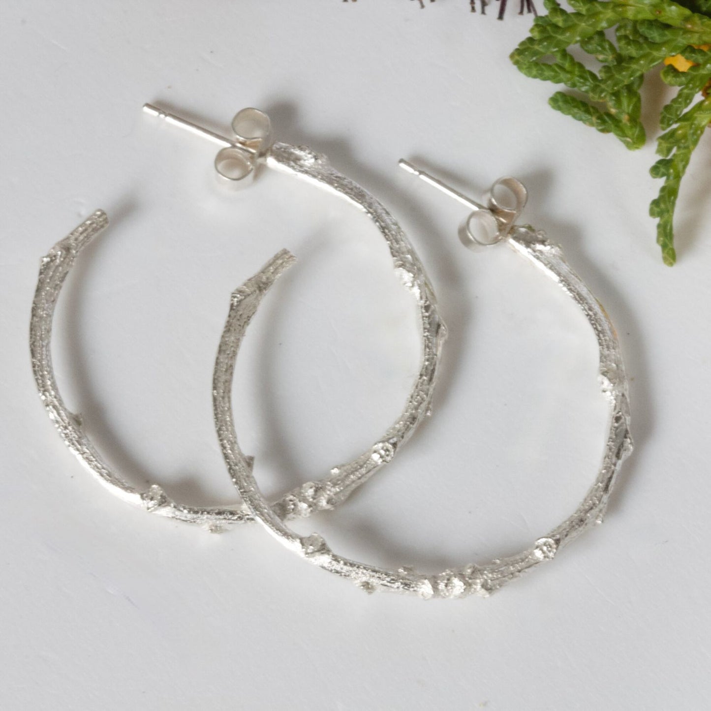 Silver Hoop Twig Earrings
