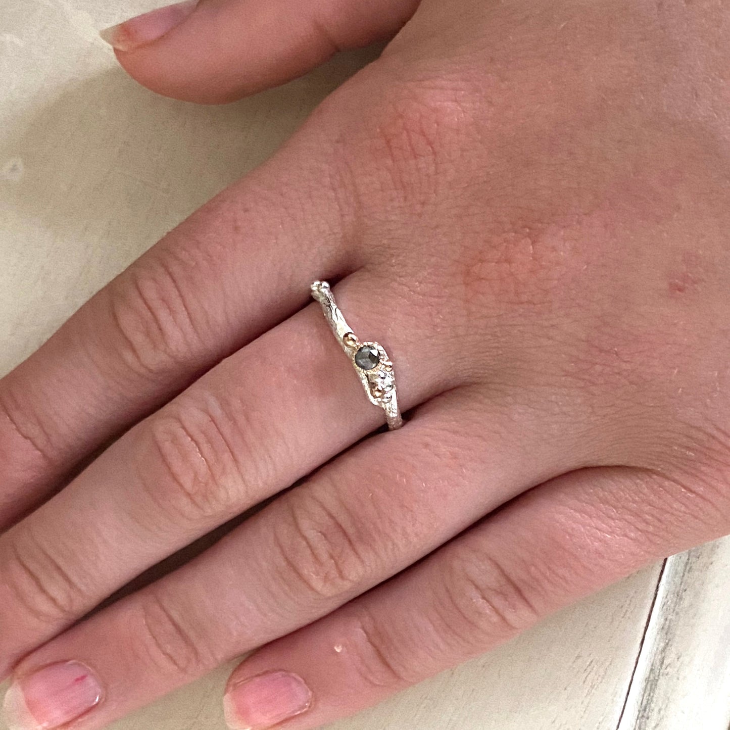 Organic Rose Cut Diamond Engagement Ring-Rustic Woodland Ring