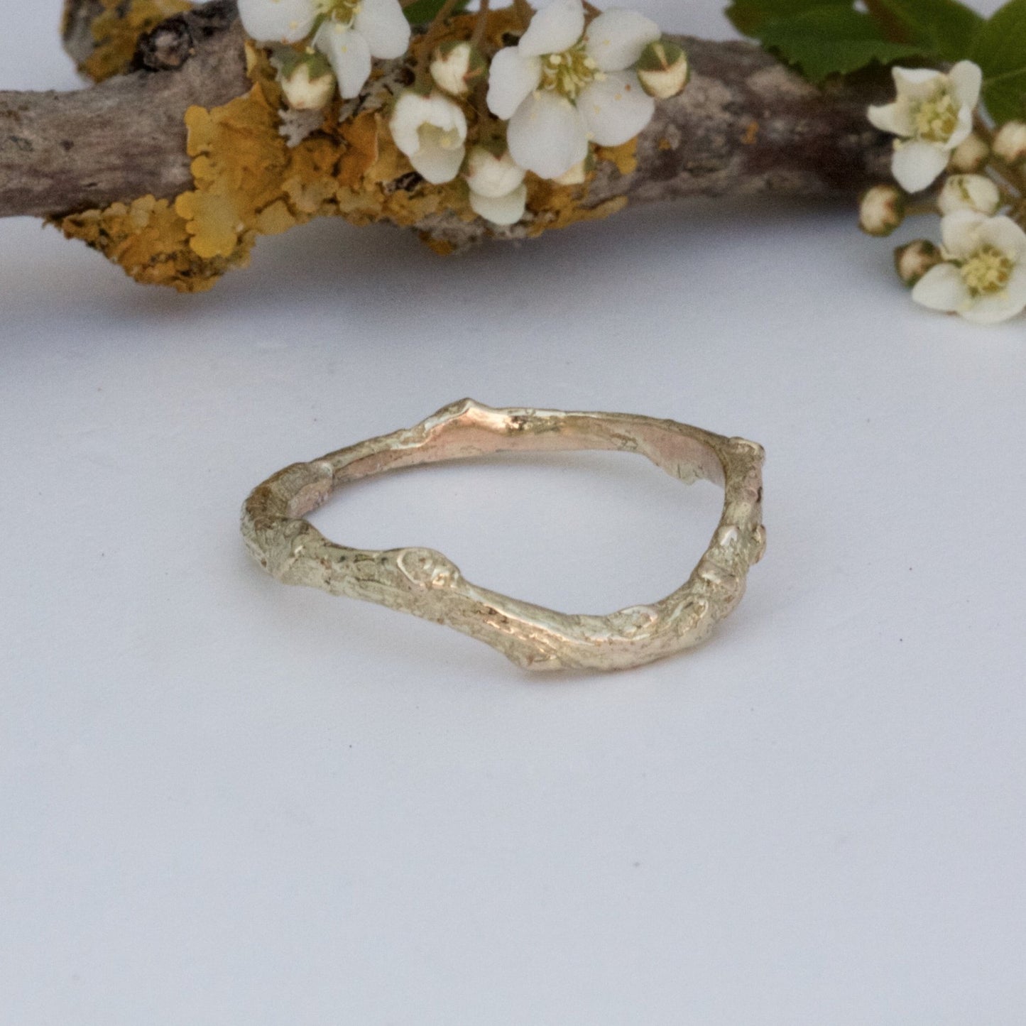 yellow gold shaped twig wedding ring