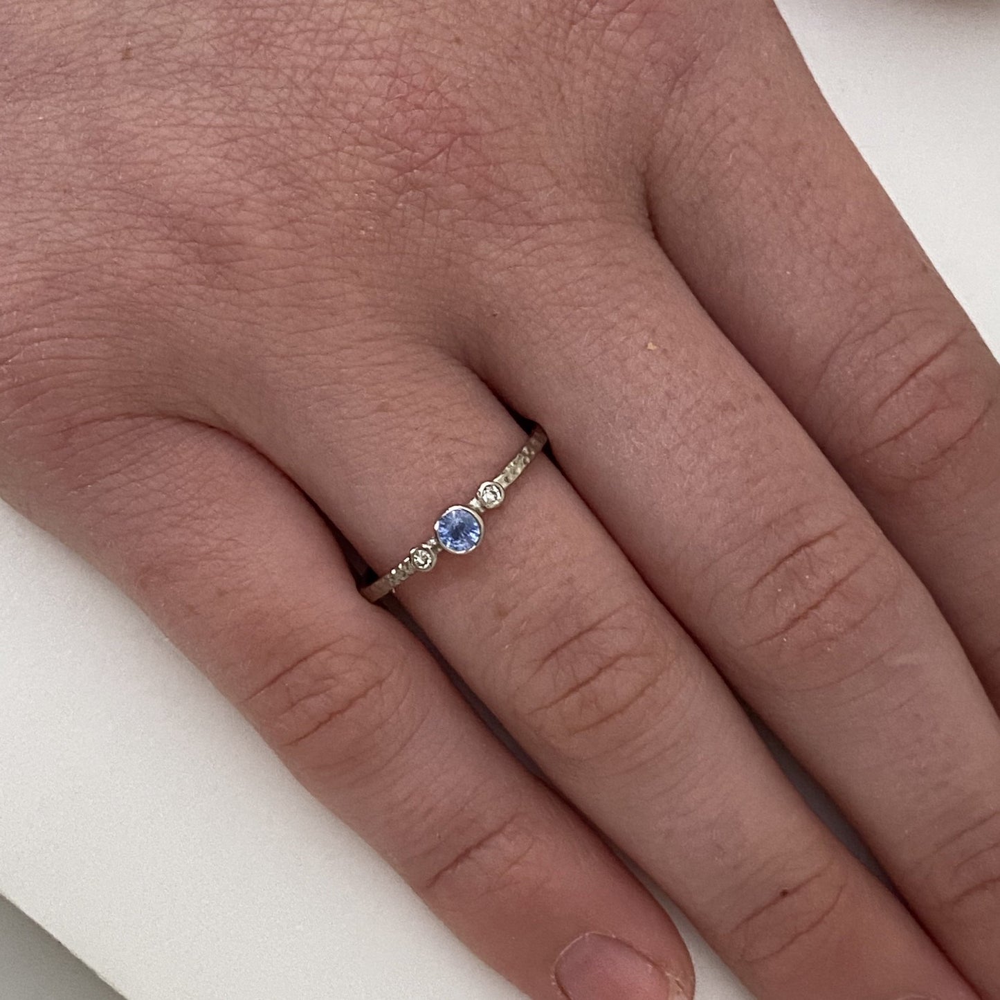 Dainty Diamond and Sapphire 18ct Gold Trilogy Engagement Ring