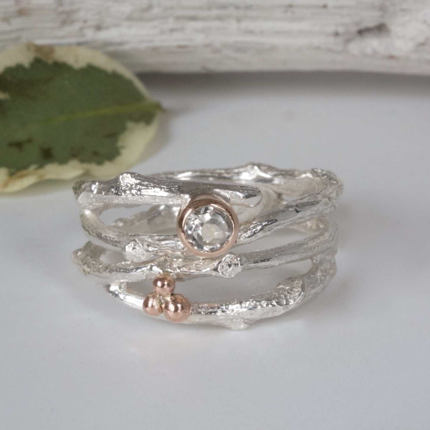 woodland twig ring wedding and engagement ring set