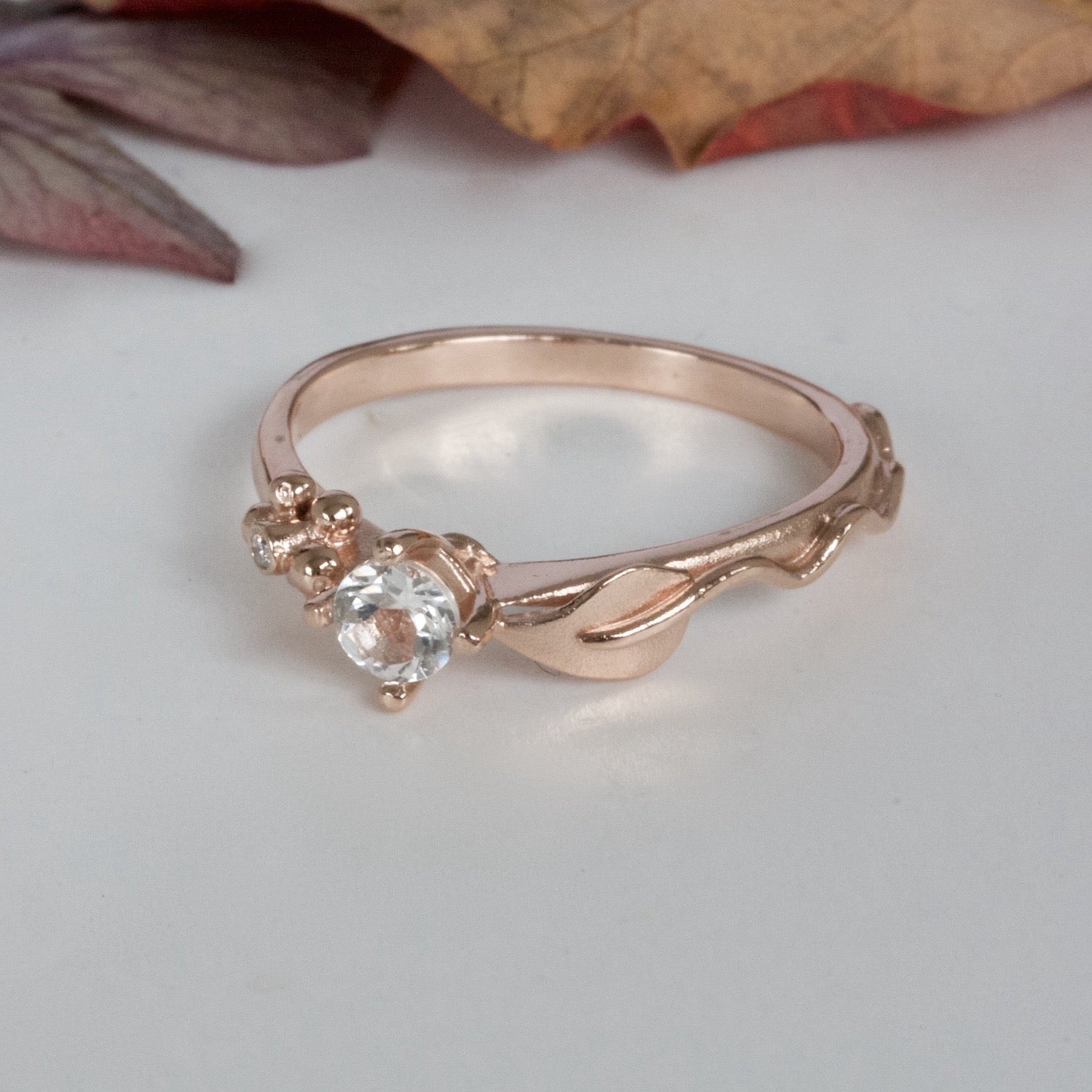 Rose Gold and Sapphire Leaf Engagement Ring