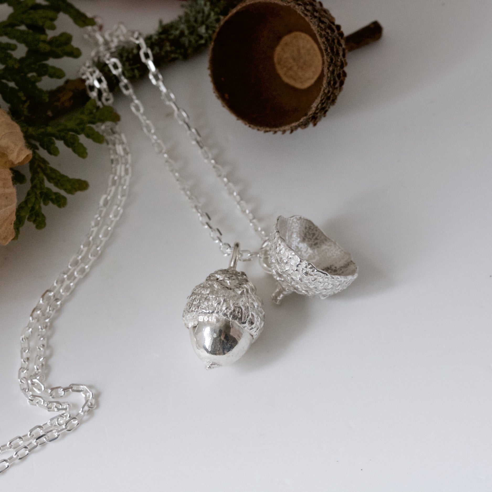 silver acorn cluster necklace
