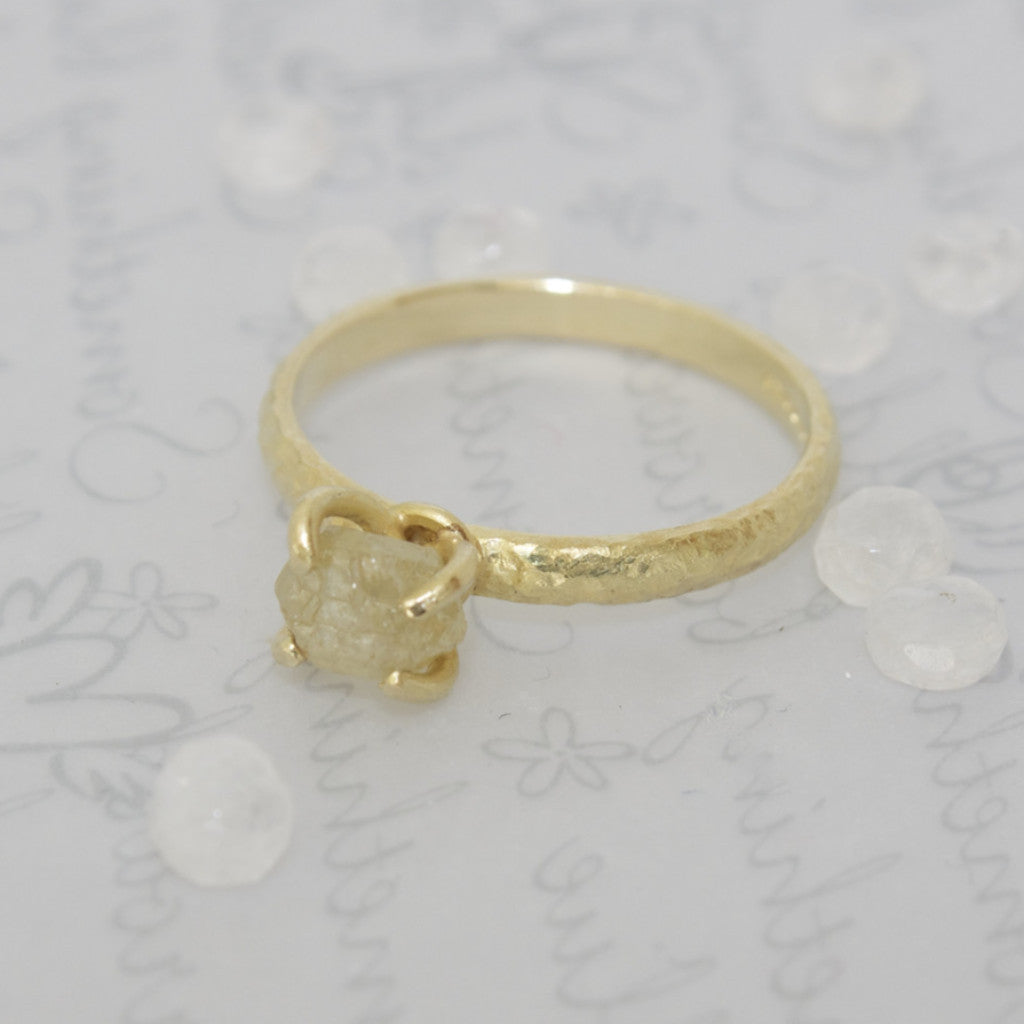 Raw Uncut Yellow Diamond Engagement Ring