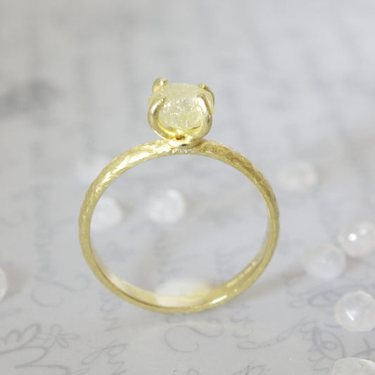 Raw Uncut Yellow Diamond Engagement Ring