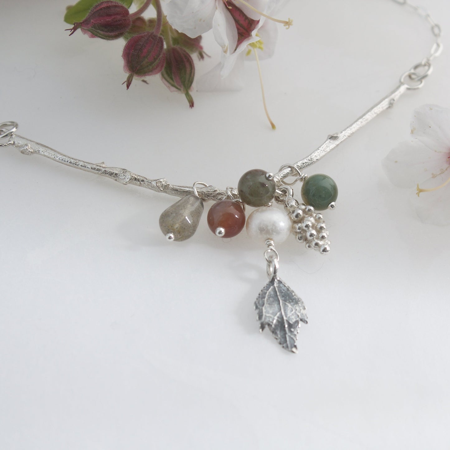 Silver Autumn Twig Cluster Necklace