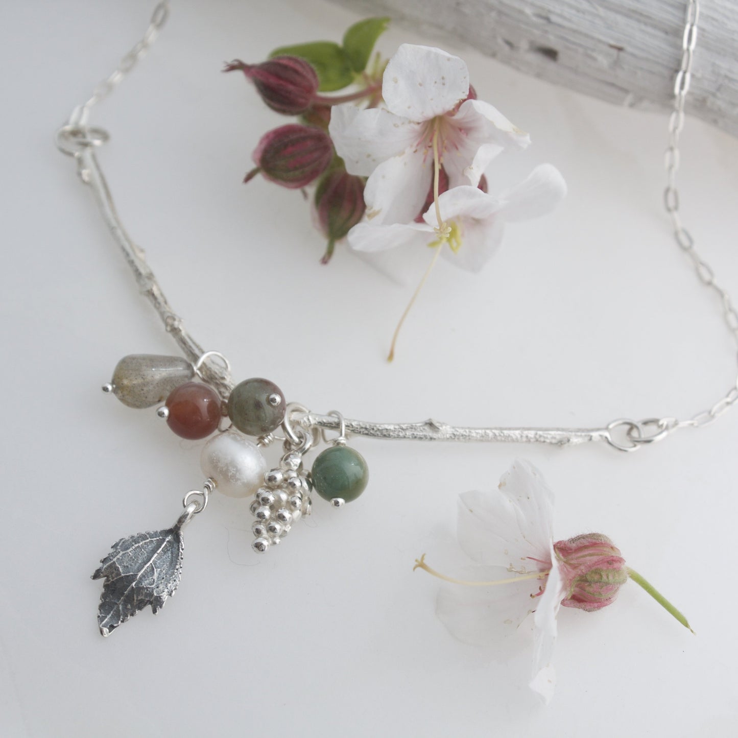 Silver Autumn Twig Cluster Necklace