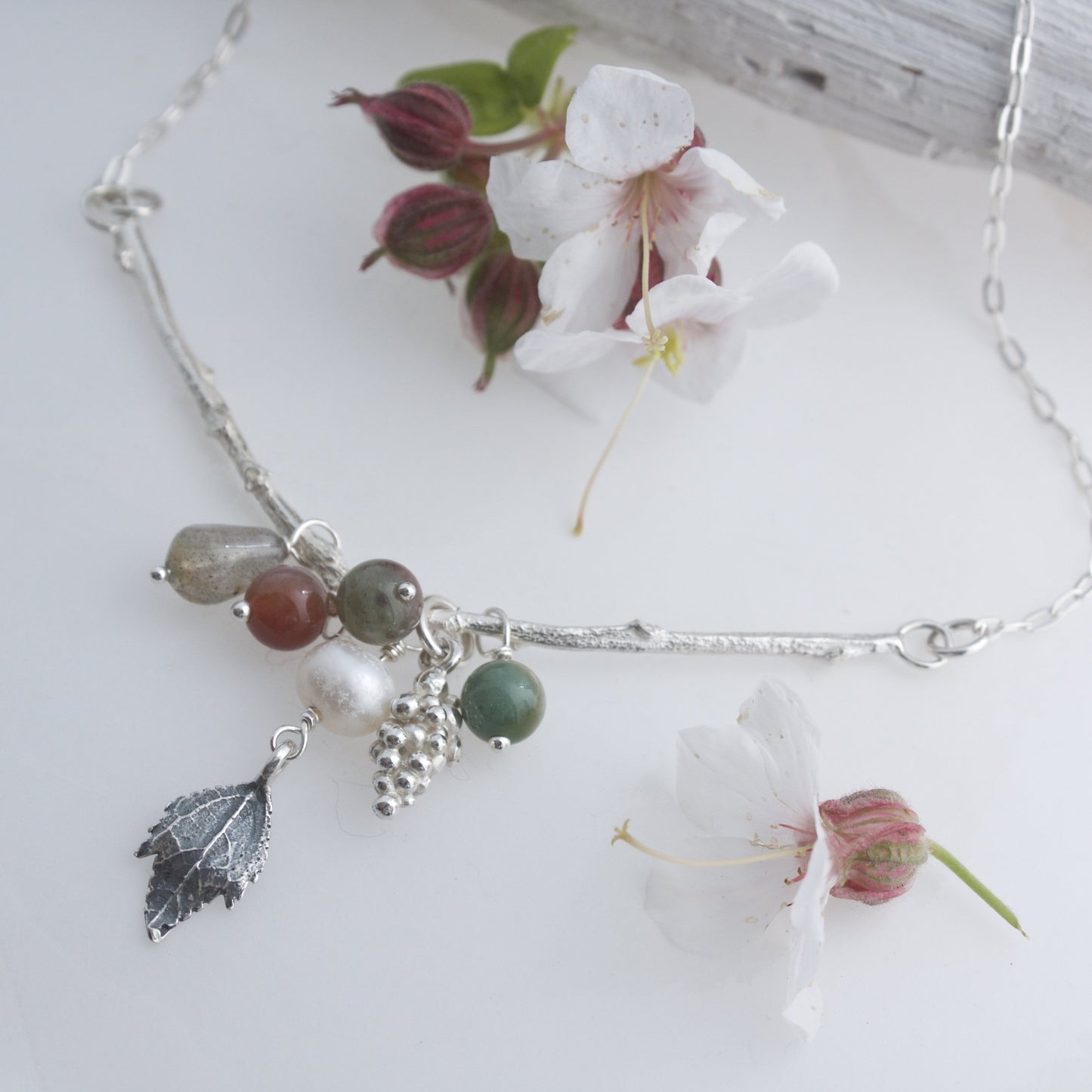 Autumn Cluster Necklace, Leaf and Berry Necklace
