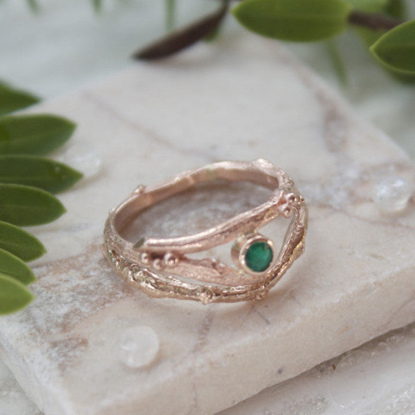 Rose Gold and Emerald Engagement Ring set