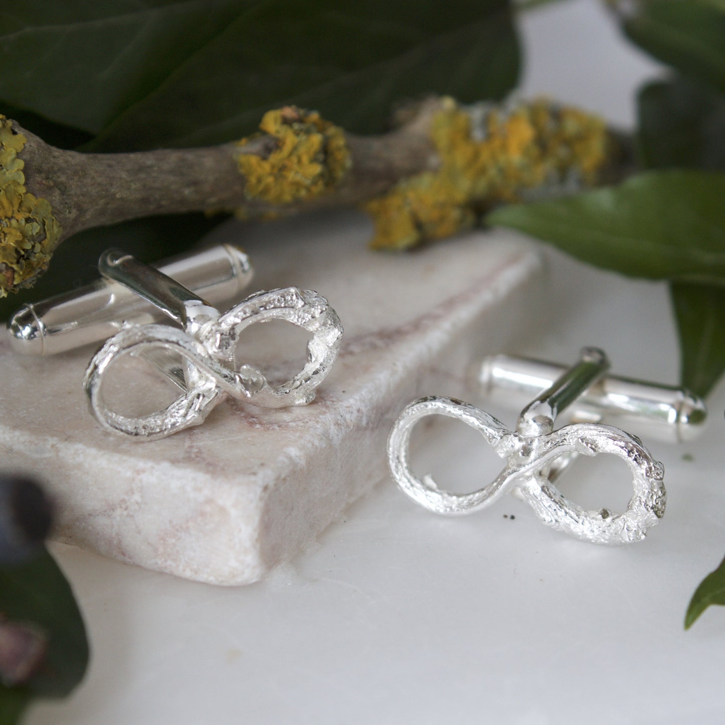 Silver Infinity Twig Cufflinks, Grooms Wedding Cufflinks