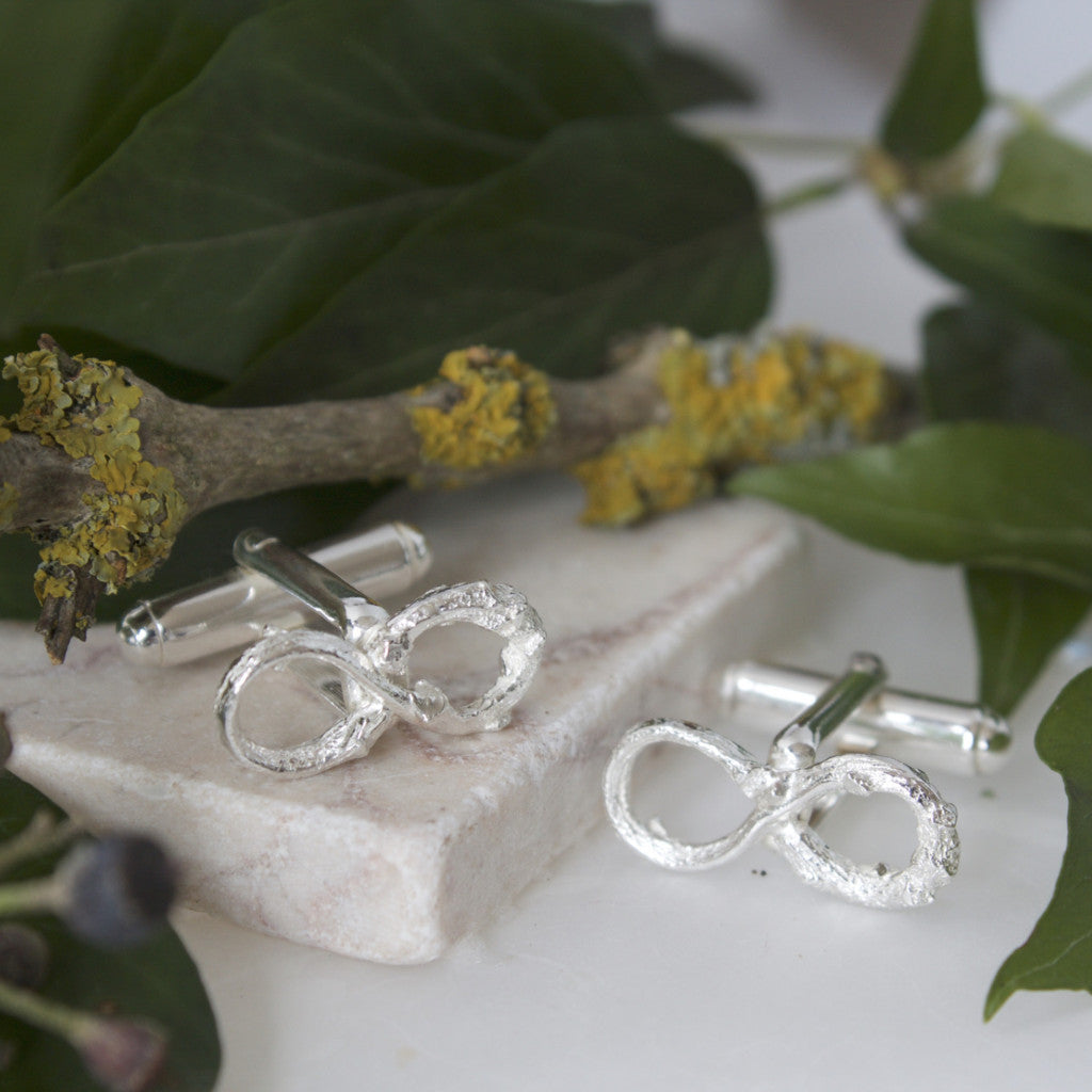 Silver Infinity Twig Cufflinks, Grooms Wedding Cufflinks