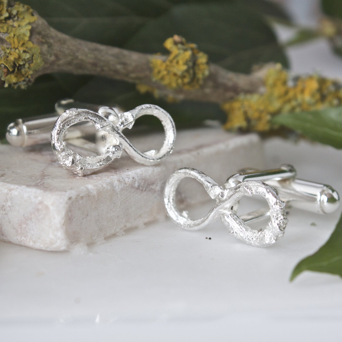 Silver Infinity Twig Cufflinks, Grooms Wedding Cufflinks