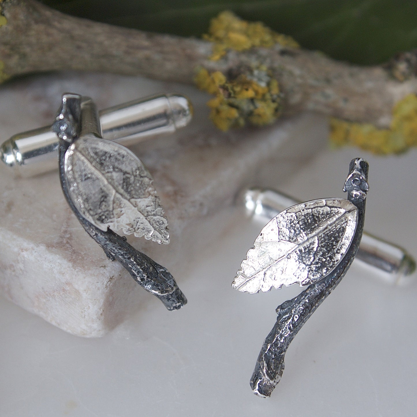 Silver Leaf Cufflinks, Gift for Men