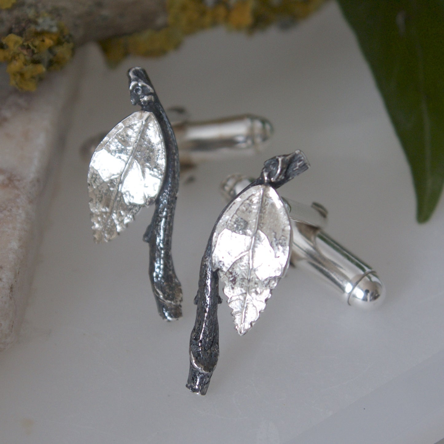 Silver Leaf Cufflinks, Gift for Men