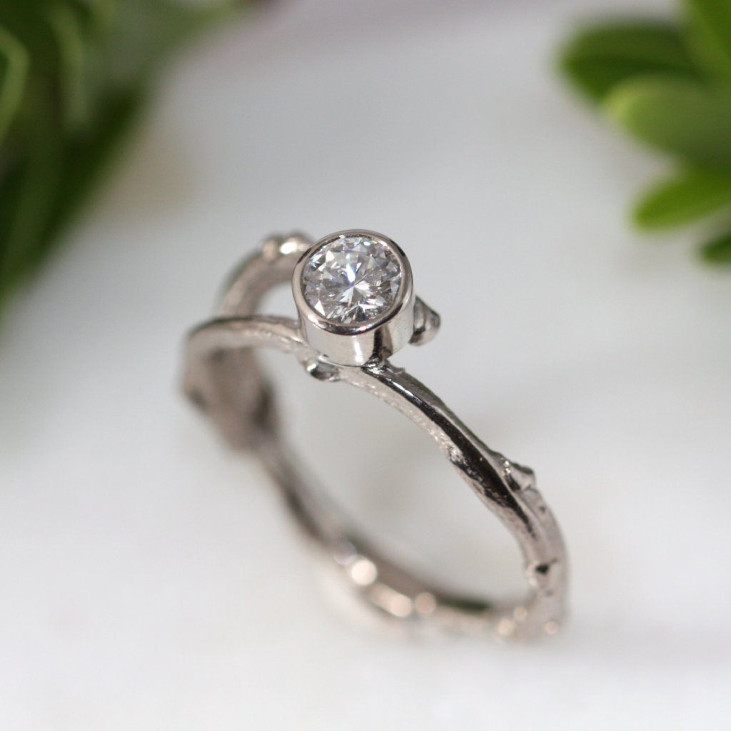 18ct White Gold and Diamond Twig Engagement Ring