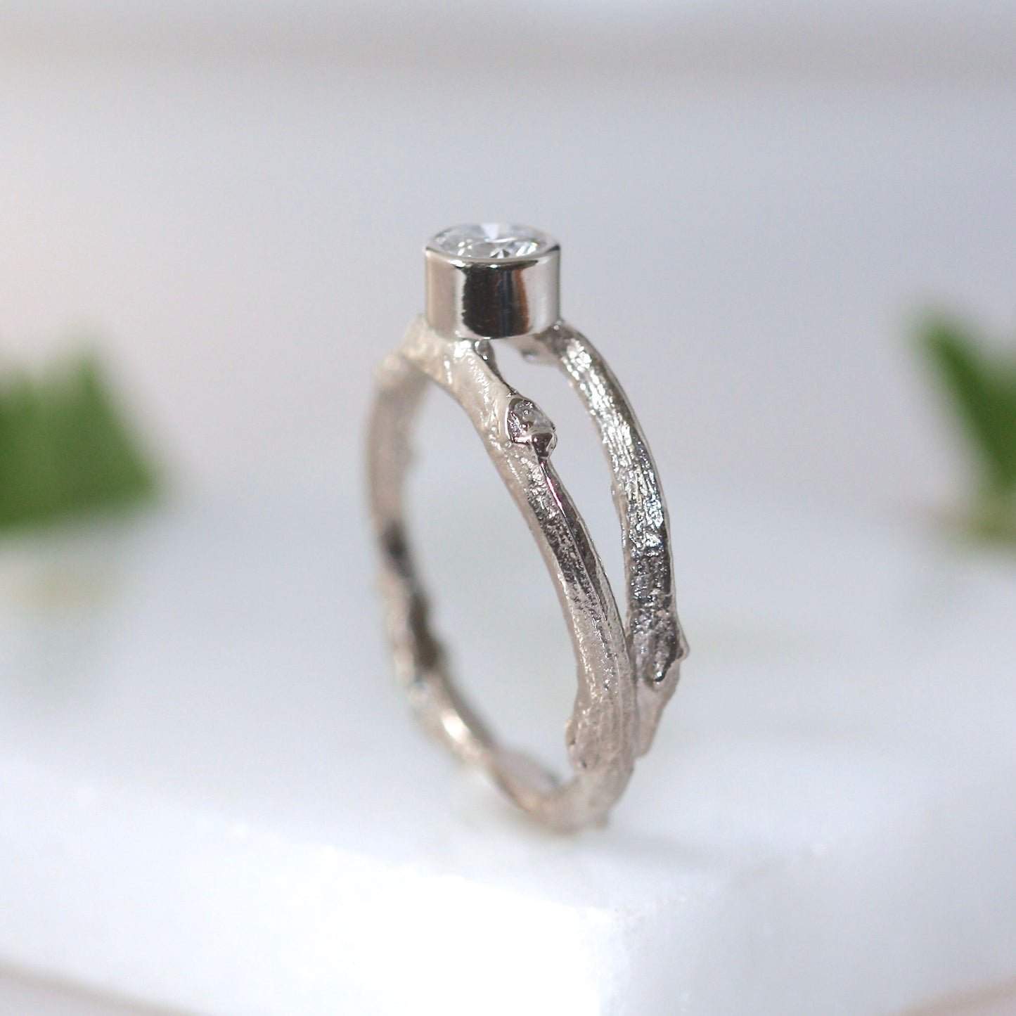 Diamond Woodland Twig Engagement Ring, 18ct Gold Nature Engagement Ring