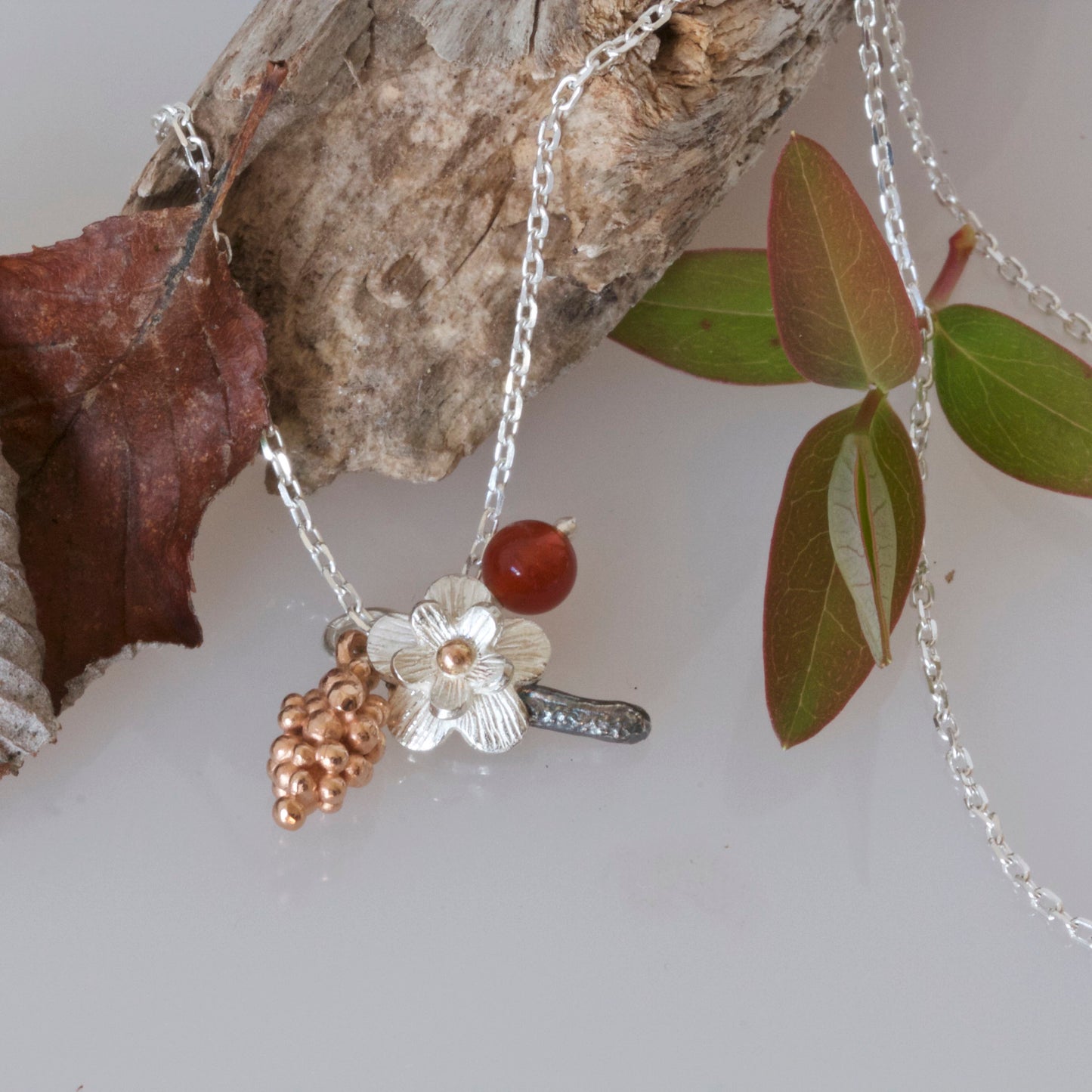Silver and Rose Gold Botanical Forest Necklace
