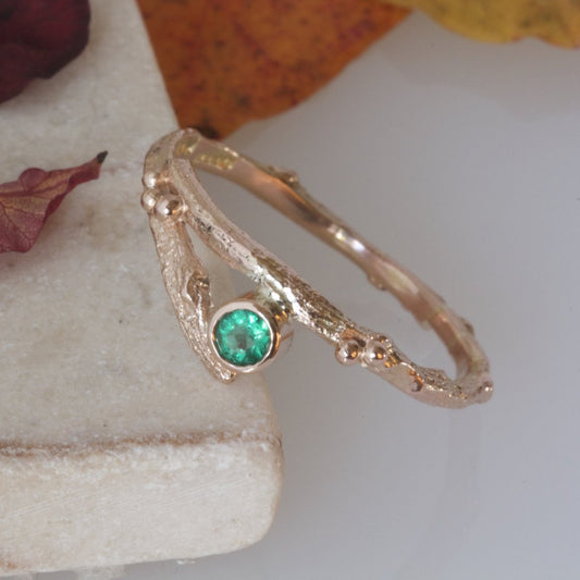 Rose Gold and Emerald Twig Engagement Ring