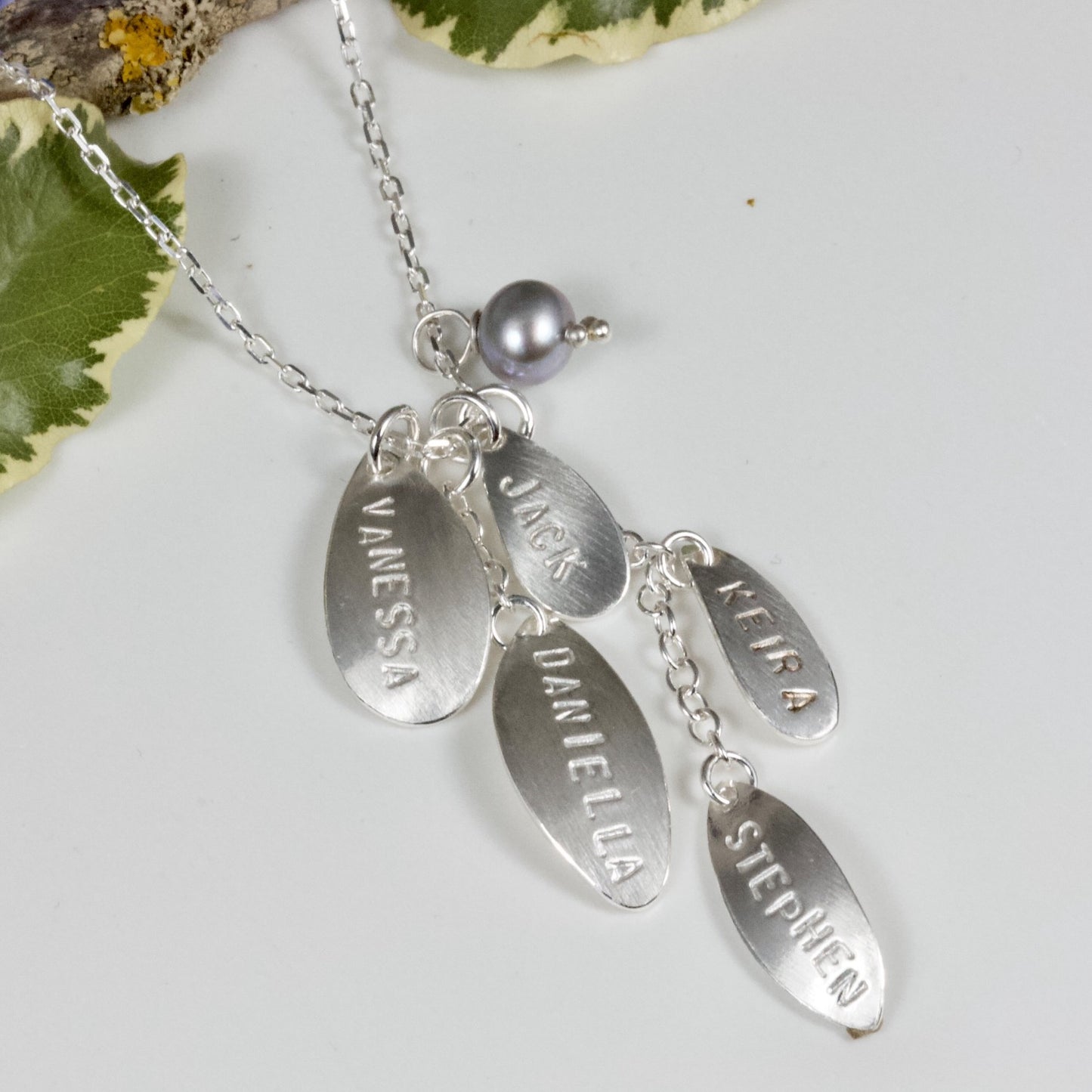 silver family name necklace