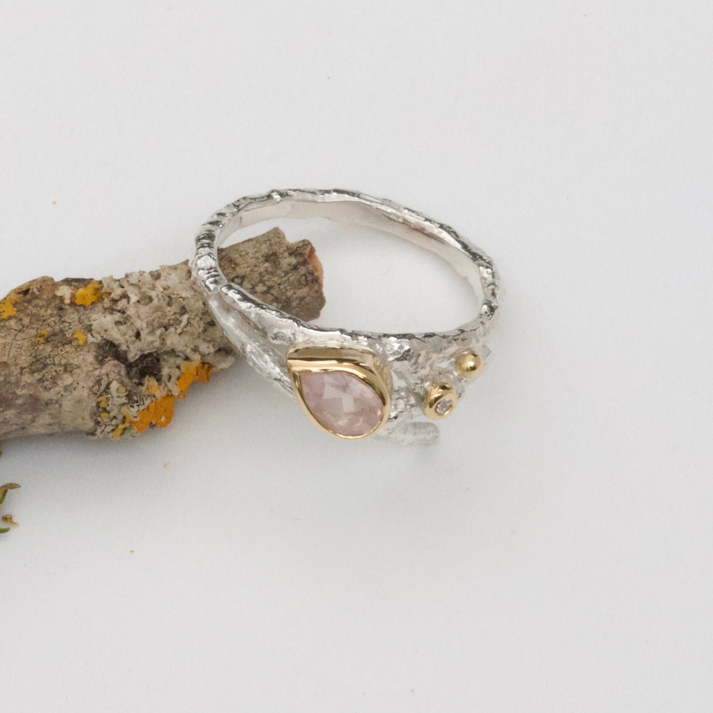 Elvish Twig Engagement Ring-Pear Shape Silver and Gold Engagement Ring