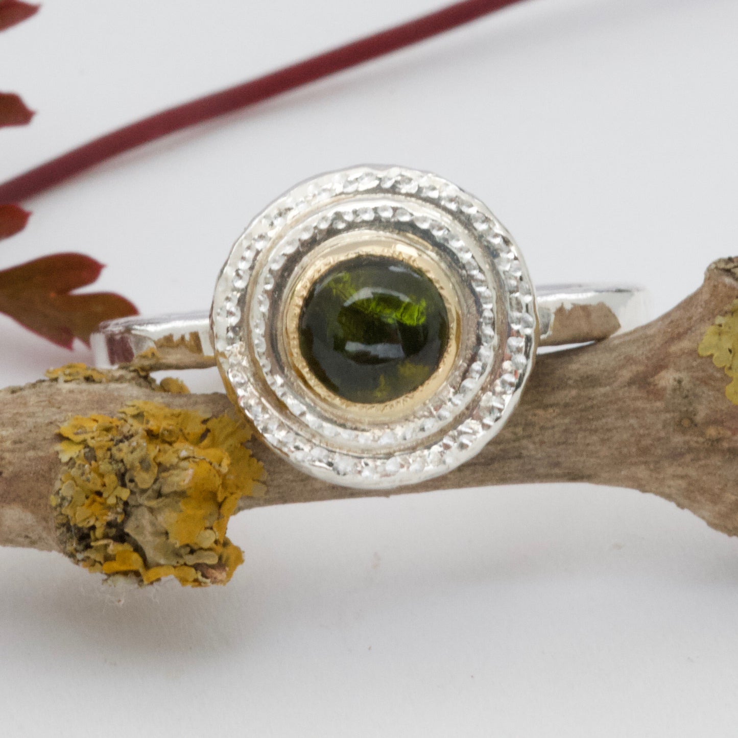 Handmade Tourmaline and Silver Ring-Forest Green-bohemian ring-circle infinity ring