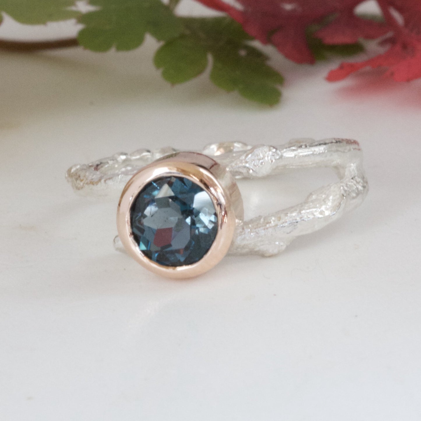 London Blue Topaz Twig Ring November Birthstone