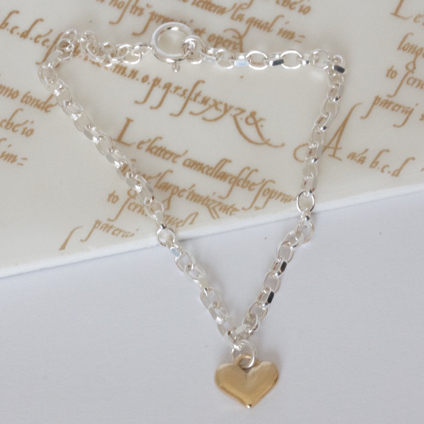 Love Heart Bracelet, Silver and Solid Gold