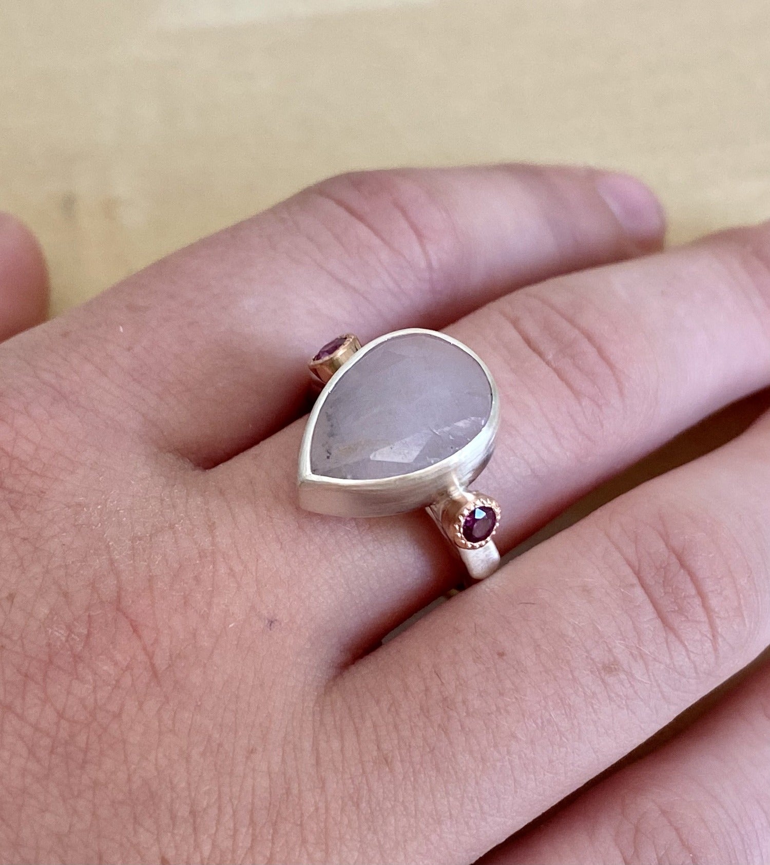 teardrop large sapphire and ruby ring