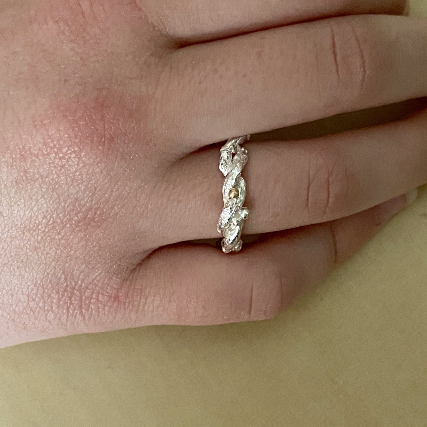 Sterling Silver and Gold Twig Ring: Organic Forest Wedding Band