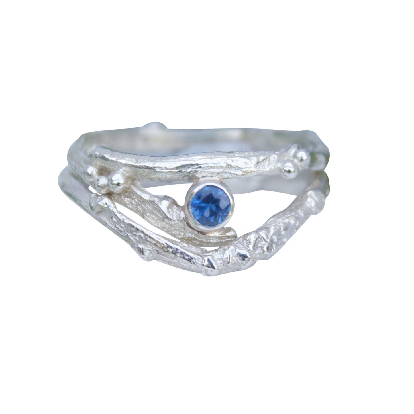 White Gold and Sapphire Twig Engagement Ring Set