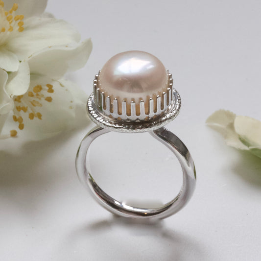 Large Pearl Ring-Pearl Cocktail Ring-Pearl Engagement Ring-June Birthstone