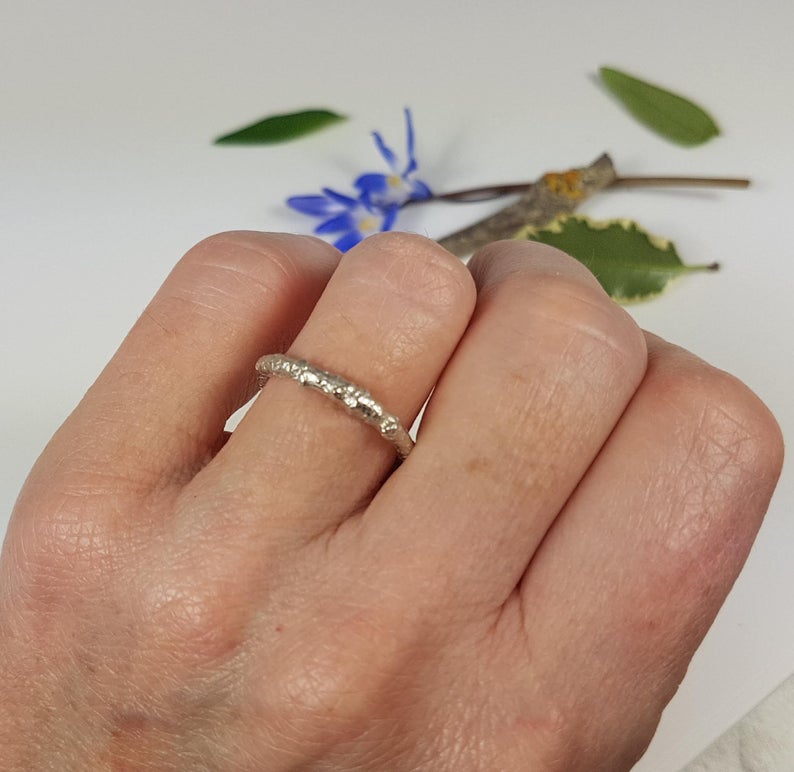 Silver Twig Band, Woodland Twig Wedding Band, Unisex Rustic Wedding Ring