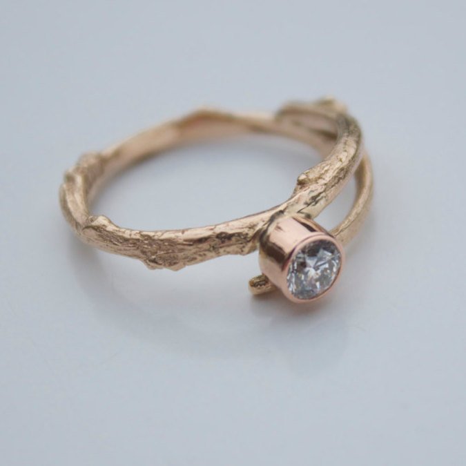 Diamond Woodland Twig Engagement Ring, 18ct Gold Nature Engagement Ring