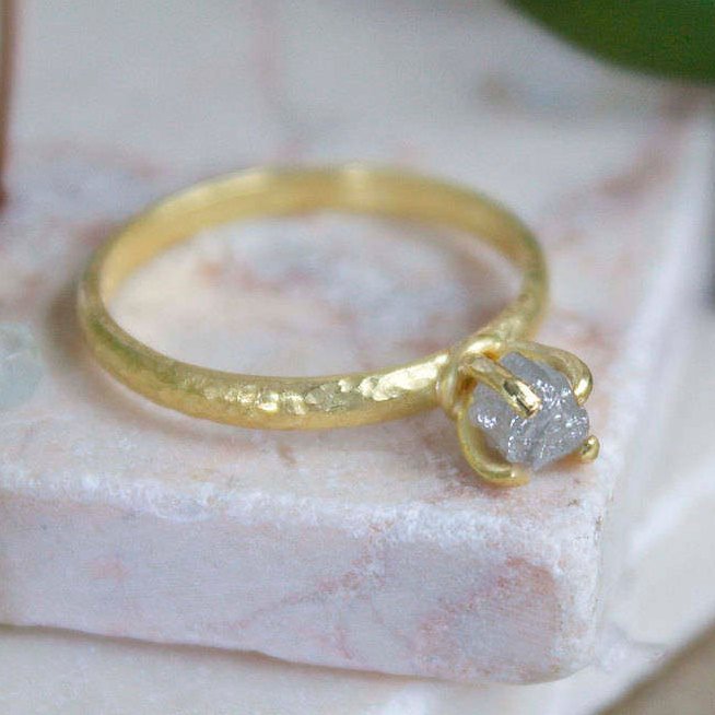 Raw uncut rough diamond 18ct gold engagement ring