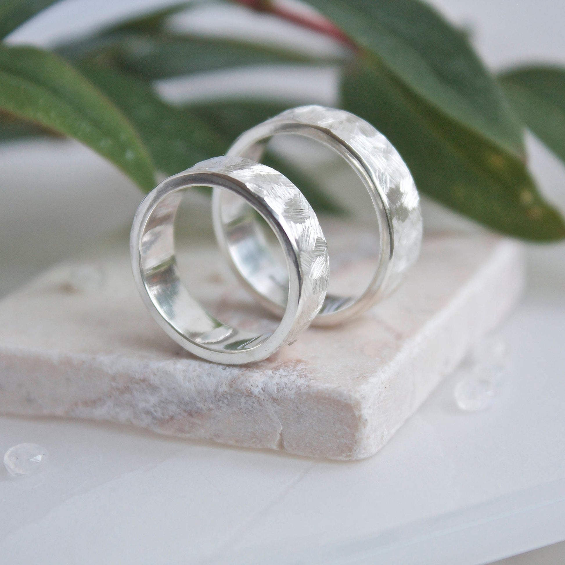 Silver Textured Unisex Band Rings