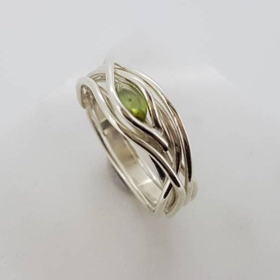 Handmade Entwined Gold Ring-Unique Ring-Entwined Ring-Tourmaline Ring