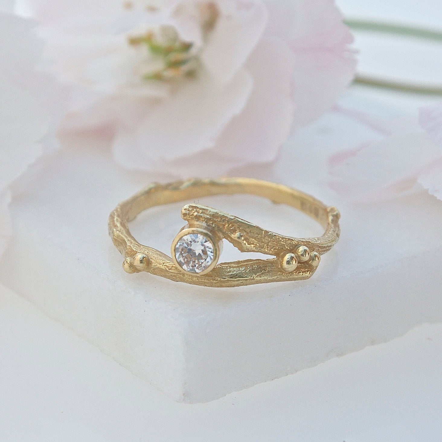 18ct gold and diamond twig and berry ring, Gold Elvish Engagement Ring