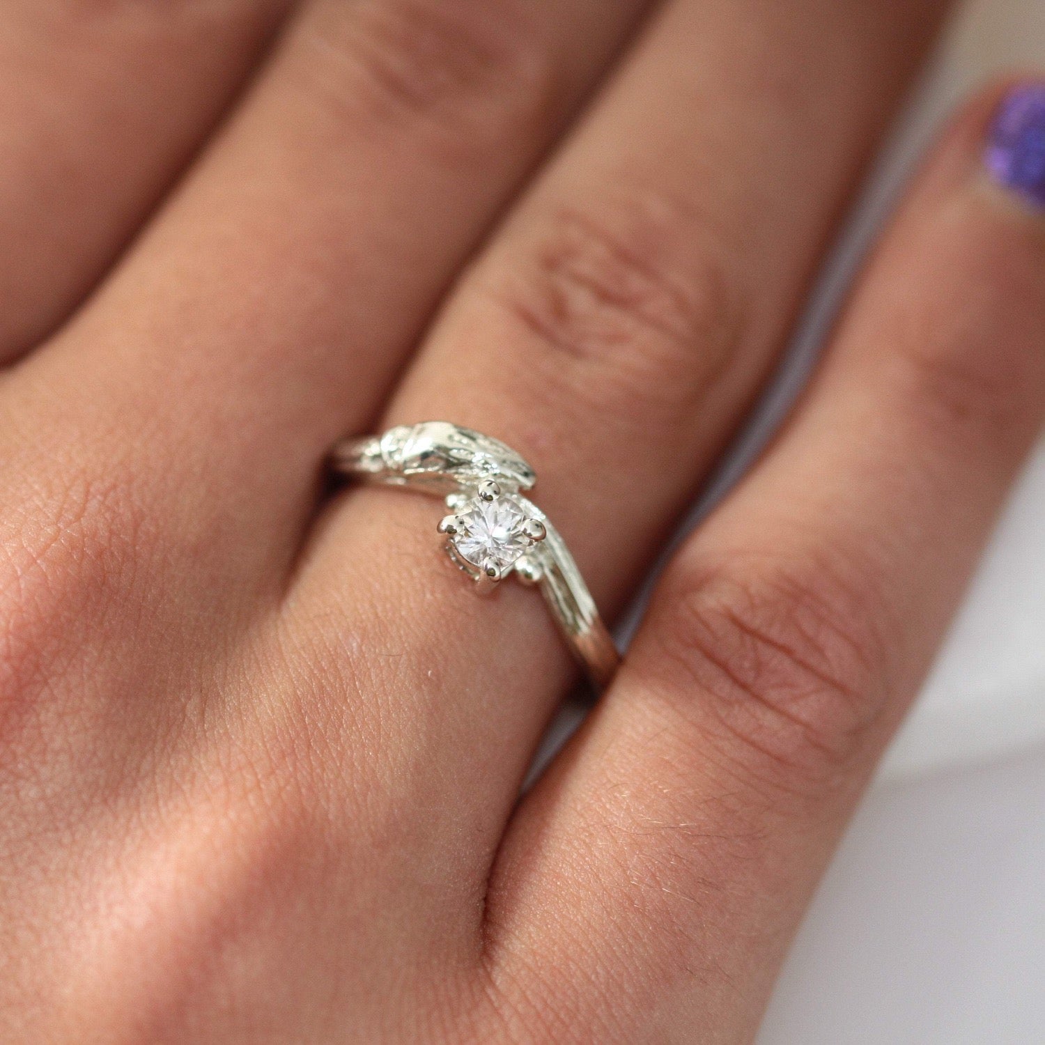 white sapphire twig ring