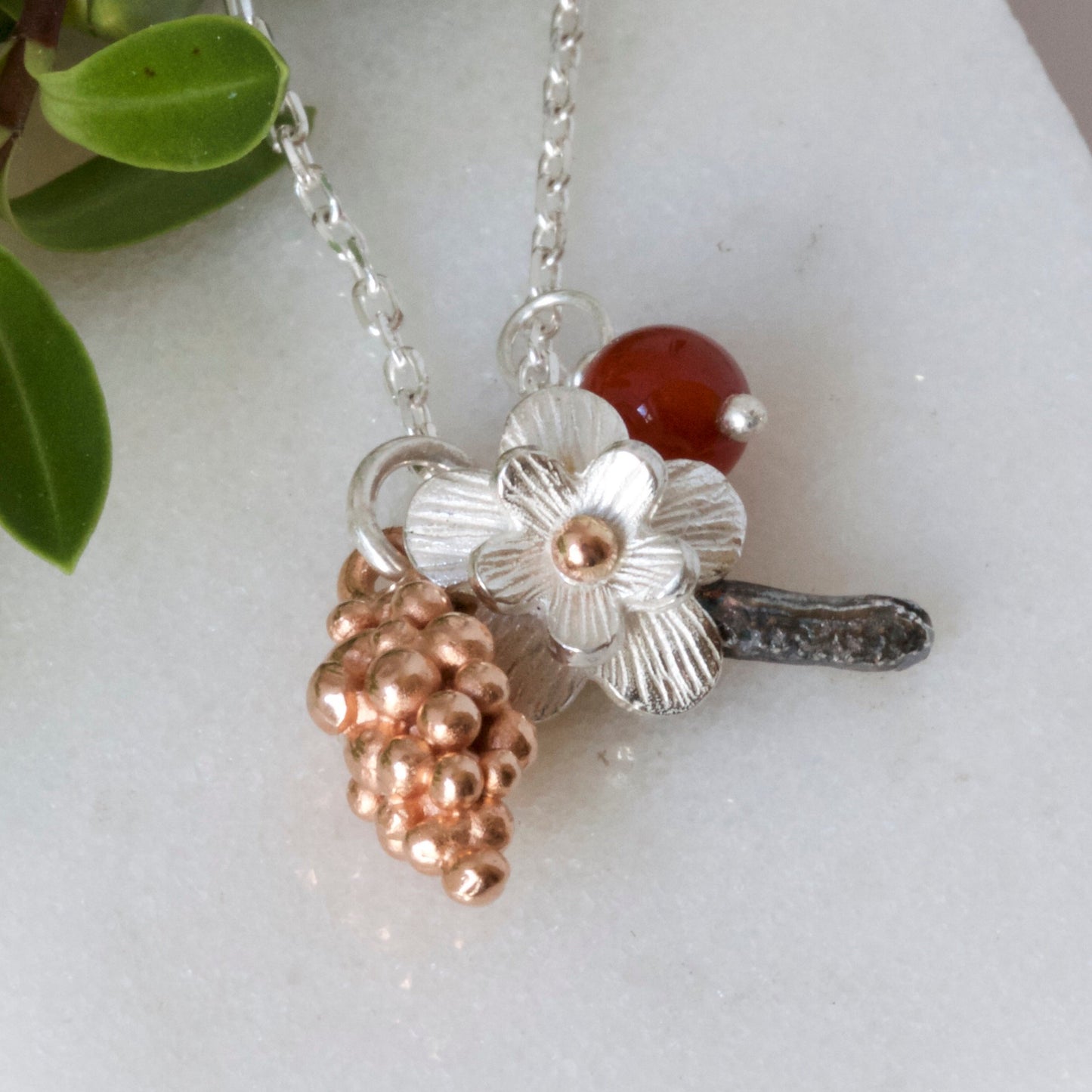 Silver and Rose Gold Botanical Forest Necklace