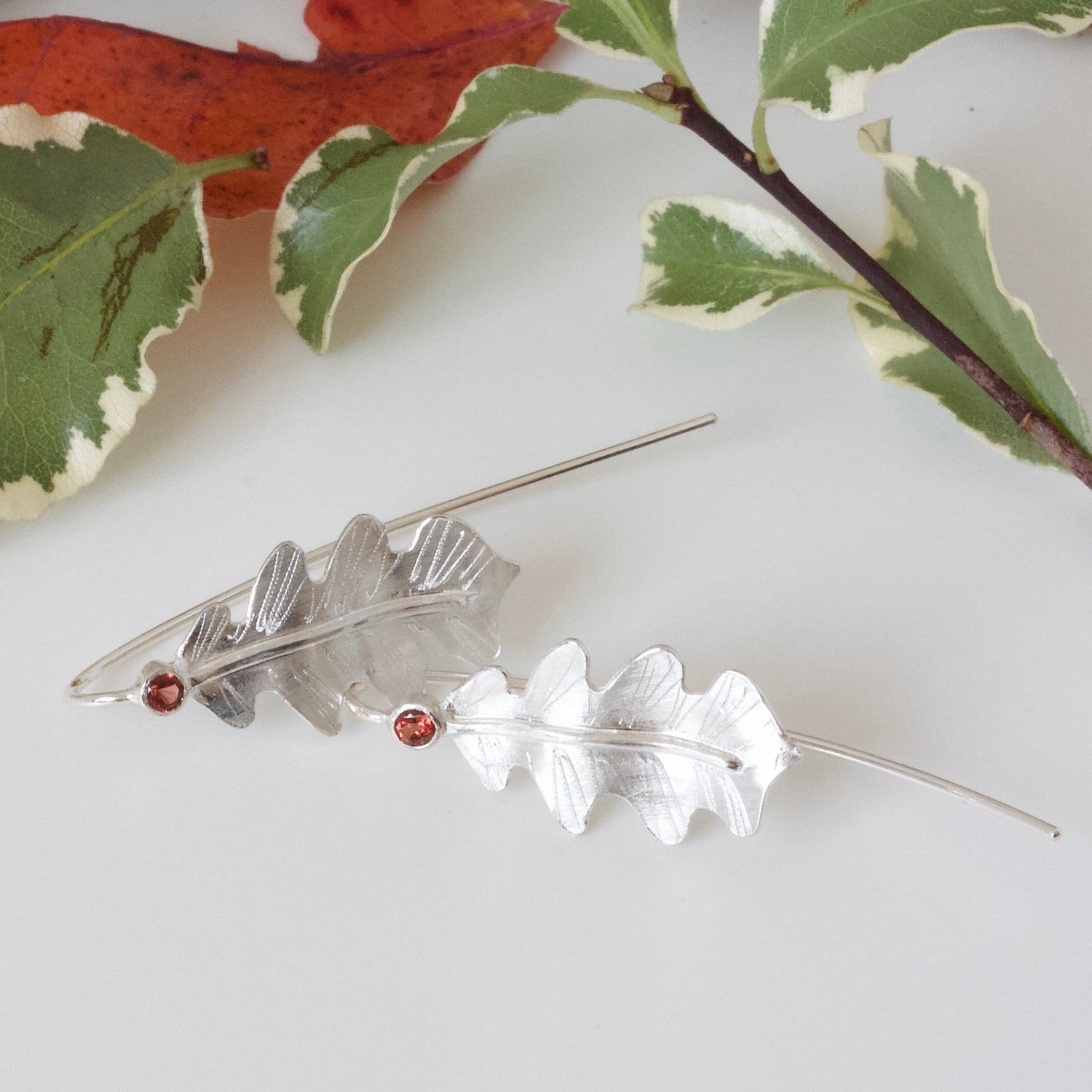 silver oak leaf earrings