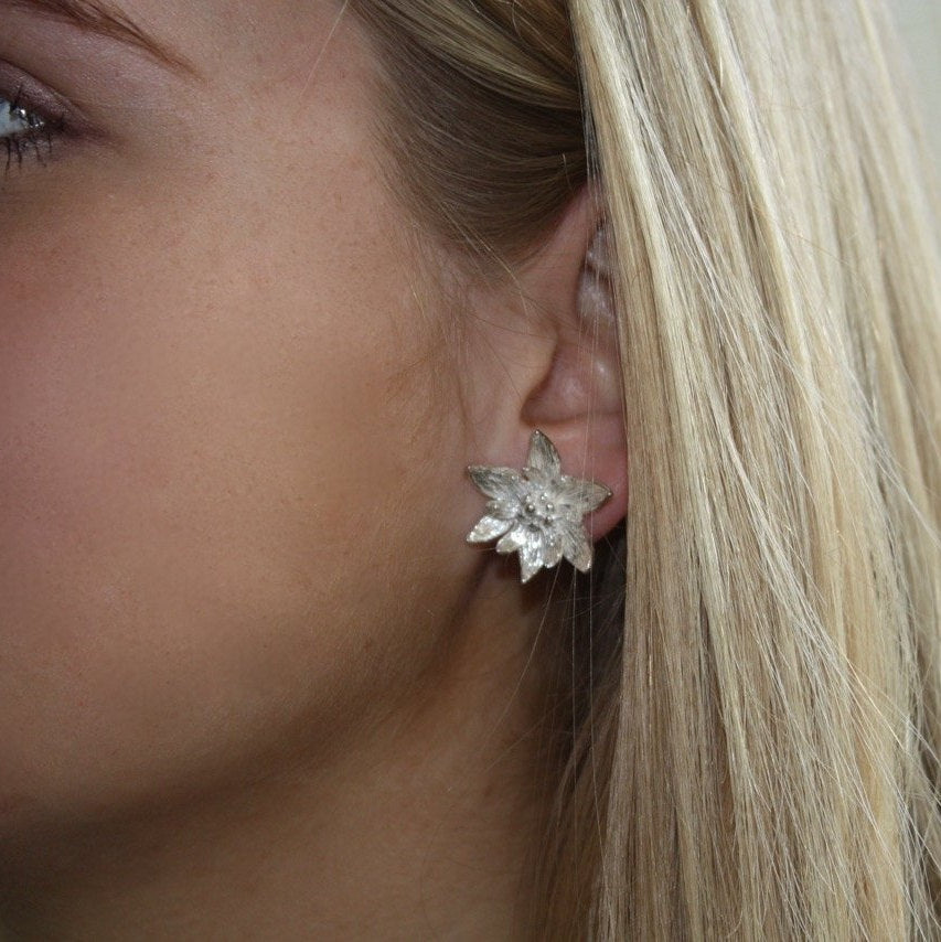 silver floral earrings