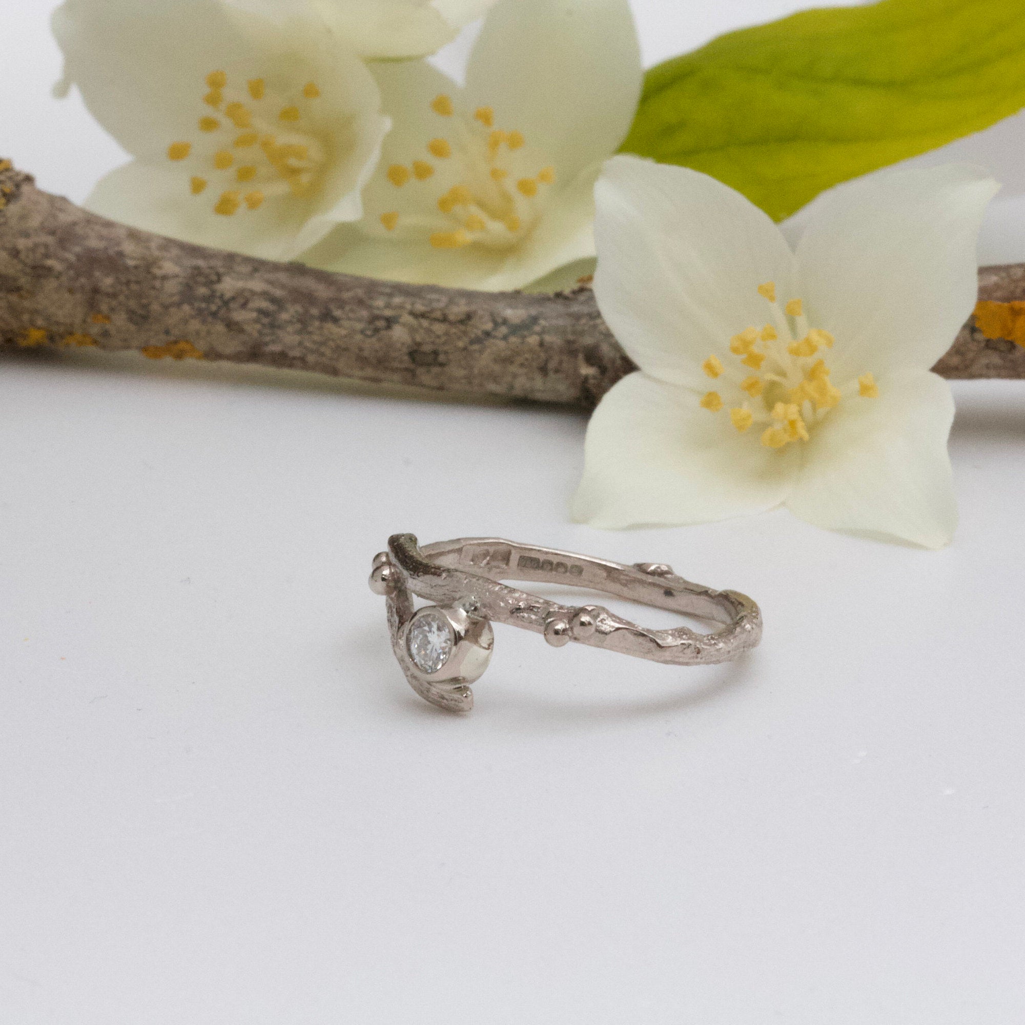 Opal leaf engagement ring with diamonds twig wood branch leaves in  white/rose/yellow gold or platinum handmade – Aardvark Jewellery