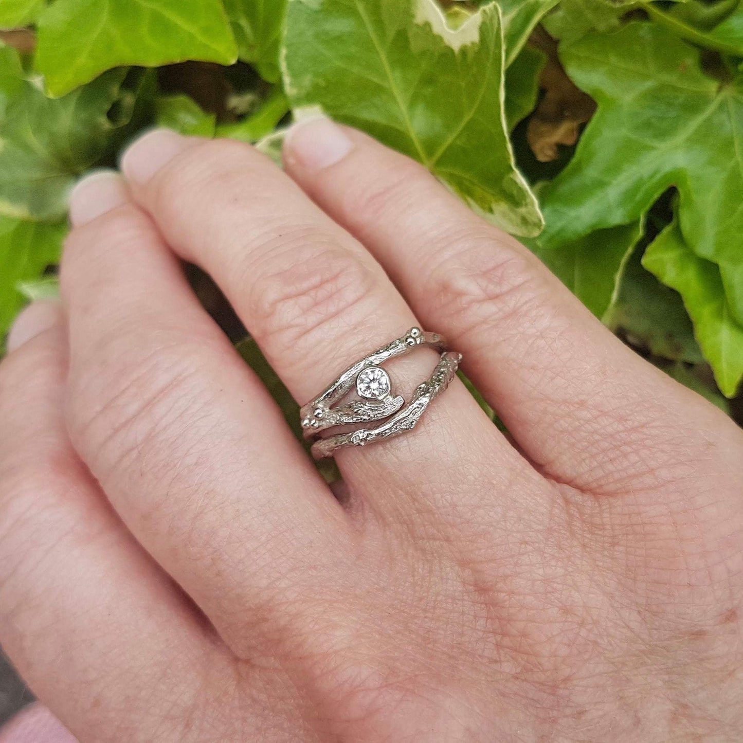 Diamond Elvish Engagement Ring Set, Alternative Engagement Ring, 18ct Gold and Diamond Twig Ring