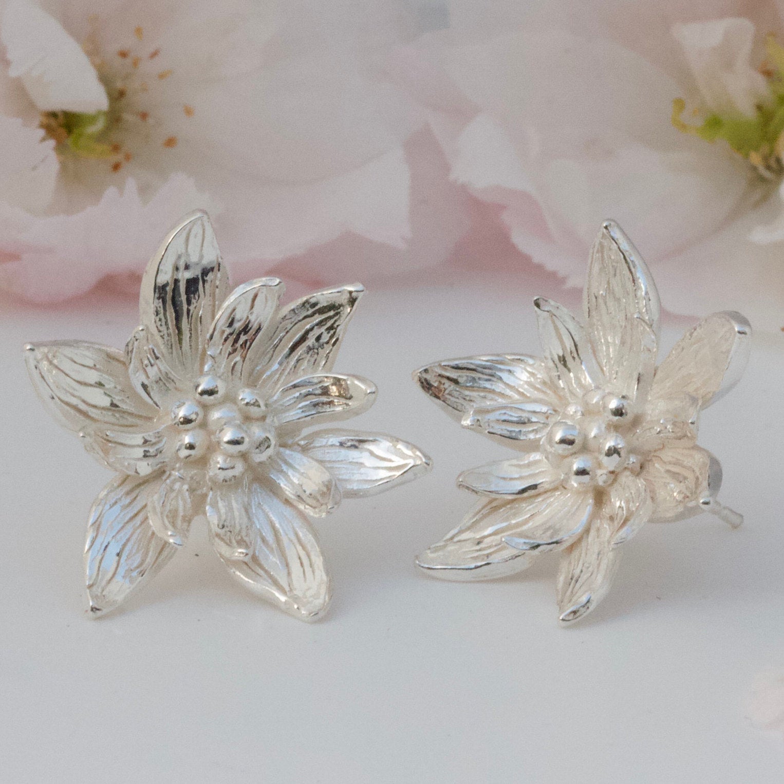 handmade silver flower earrings