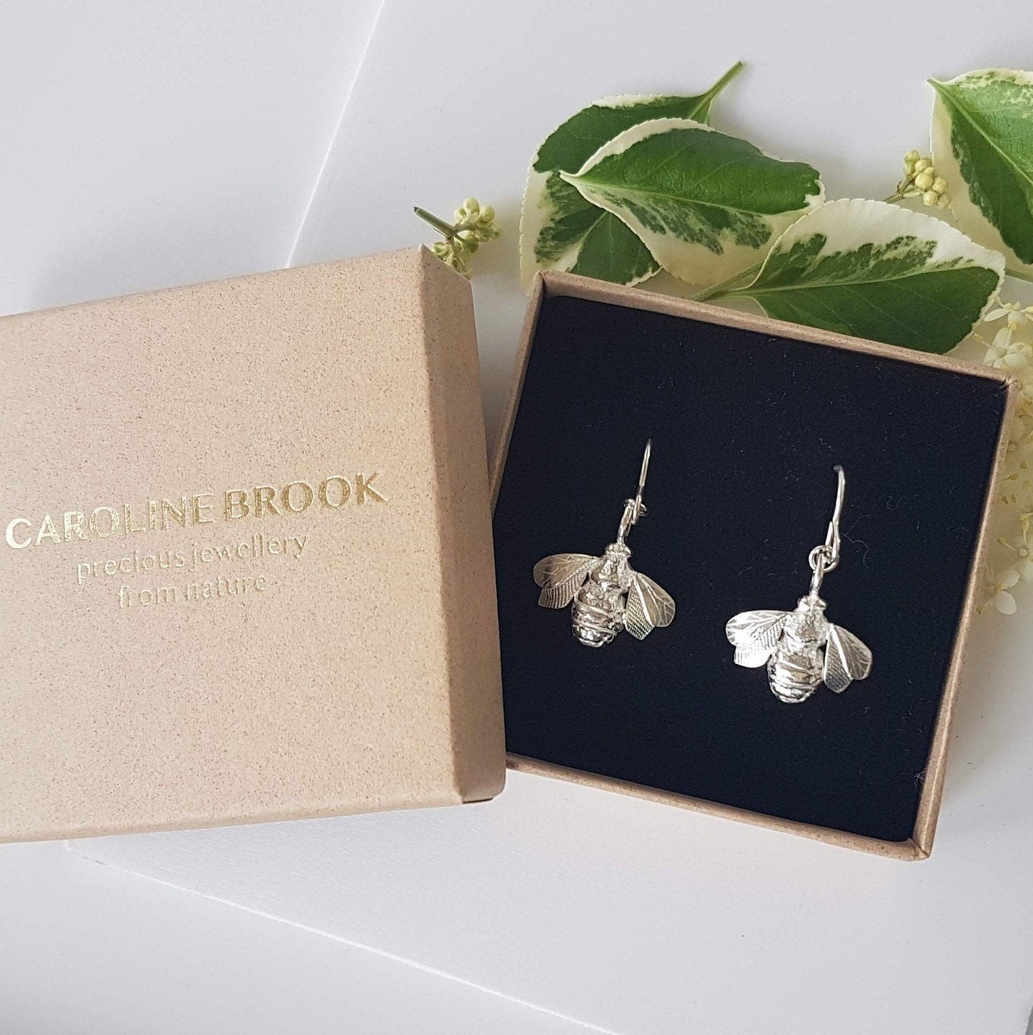 silver bee earrings