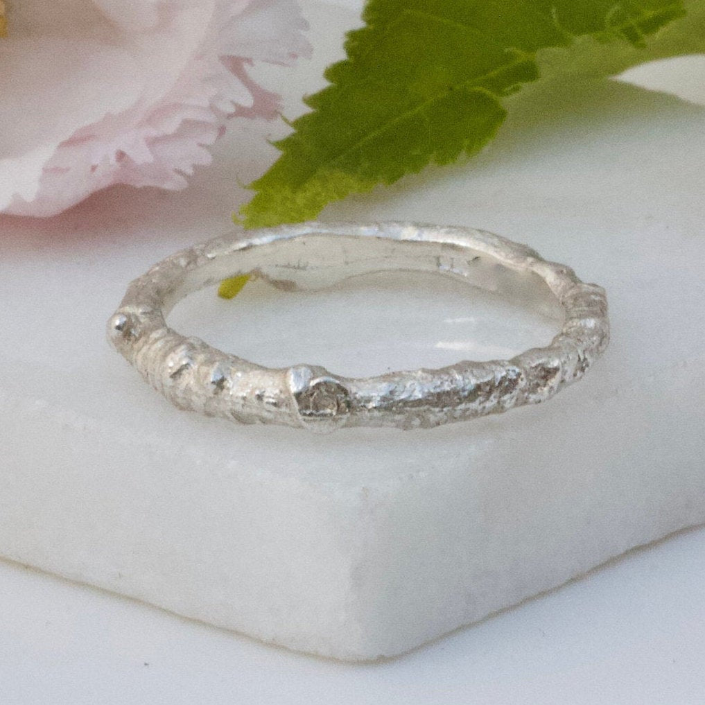 Silver Twig Band, Woodland Twig Wedding Band, Unisex Rustic Wedding Ring