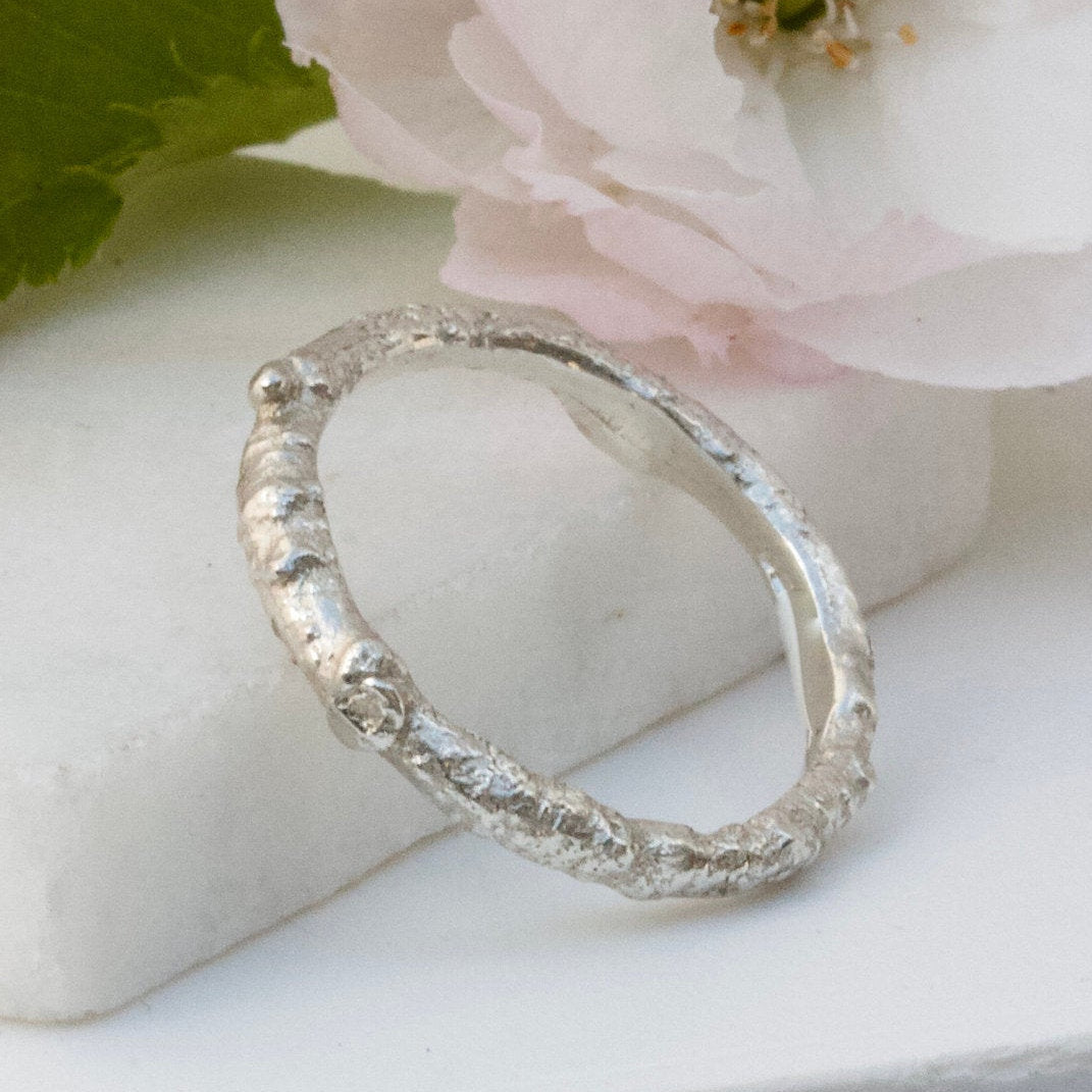 Silver Twig Band, Woodland Twig Wedding Band, Unisex Rustic Wedding Ring