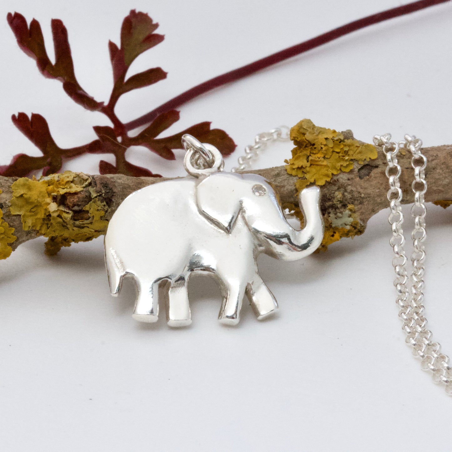 Lucky Silver Elephant Necklace, Trunk Up